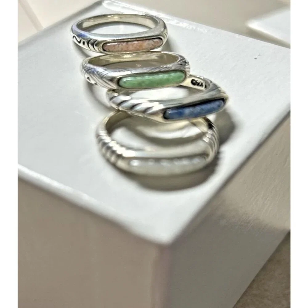 4 Carolyn Pollack & Relios .925 Silver Multi Stone Stackable Rings  Size 5
